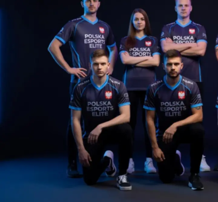 Zespół esportowy stojący razem na scenie