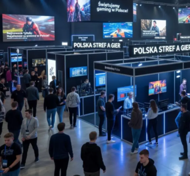 Tłum uczestników gamingowego wydarzenia z neonowym oświetleniem