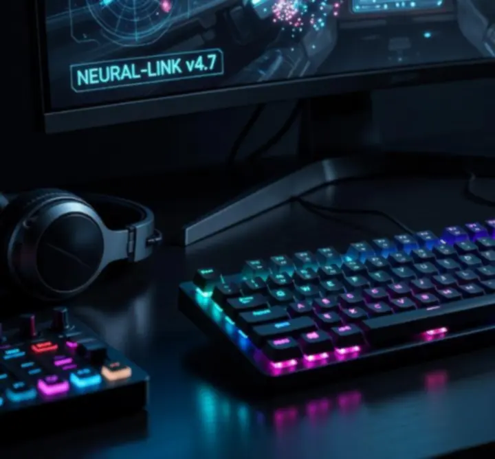 Futurystyczne stanowisko gamingowe z neonowym oświetleniem