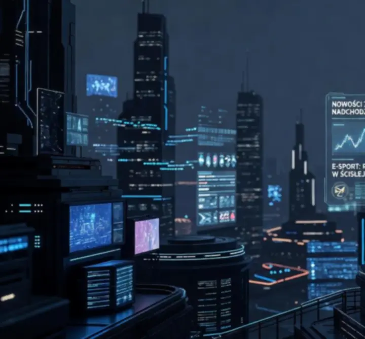 Stylizowany kolaż najnowszych wiadomości ze świata gier w neonowej, futurystycznej oprawie
