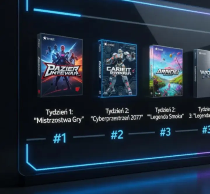 Stylizowana grafika prezentująca tygodniowy ranking najpopularniejszych gier